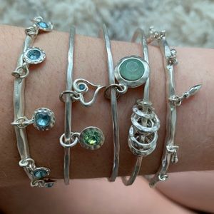 Silver and Blue Gemstone Bangle Bracelet Set